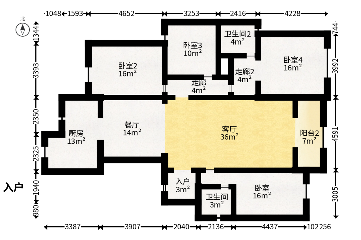 天园假日  4室2厅2卫   205.00万户型图