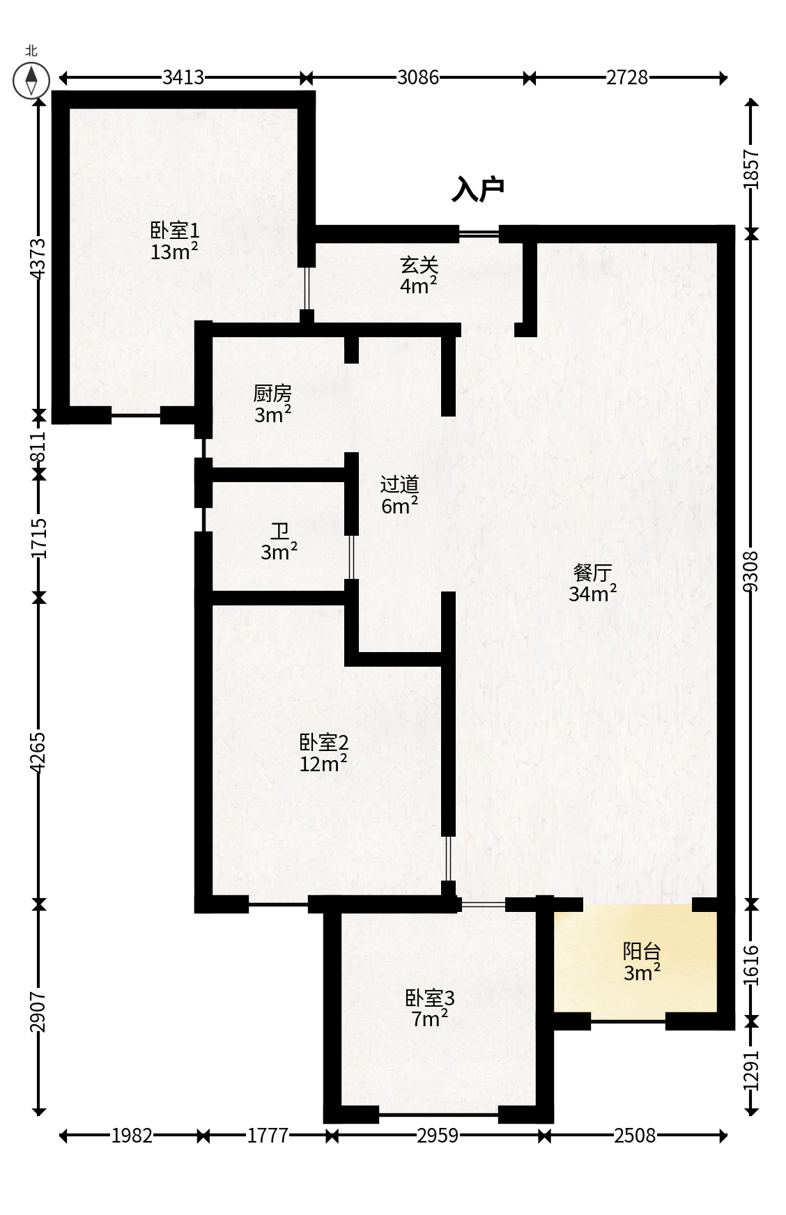 勤诚达境界城  3室2厅1卫   78.00万户型图