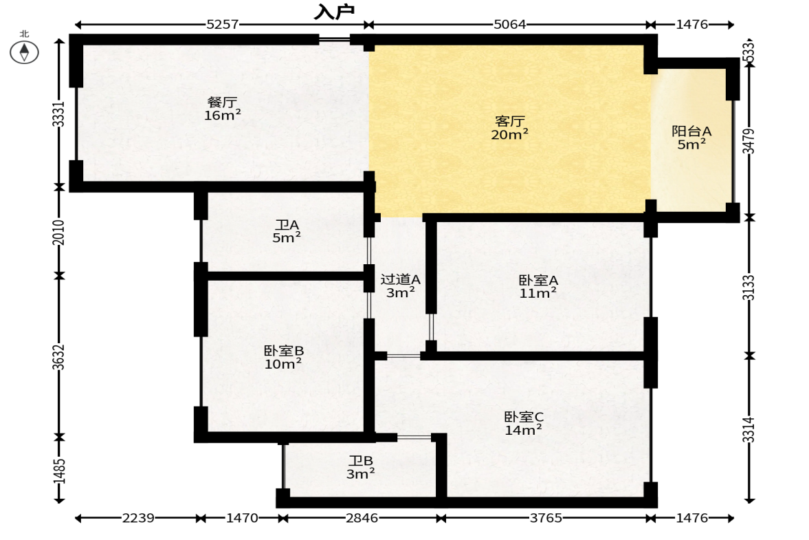 伊景园滨河苑  3室2厅2卫   86.00万户型图