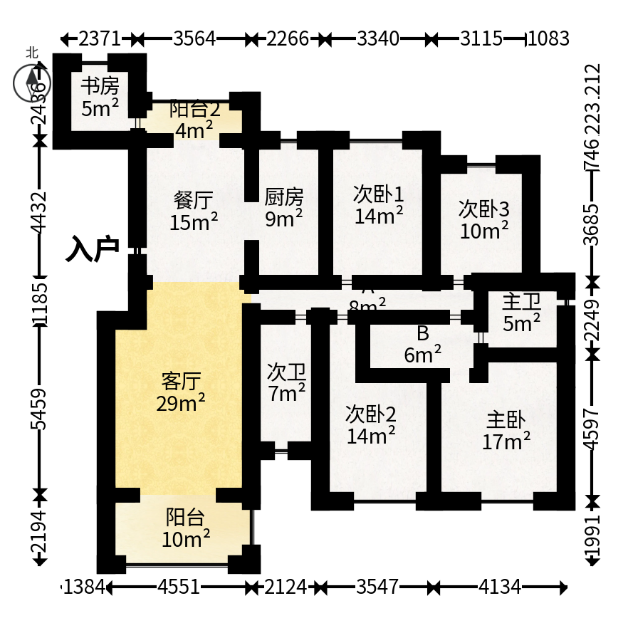 湘诚德峰小区C区  4室2厅2卫   129.00万户型图