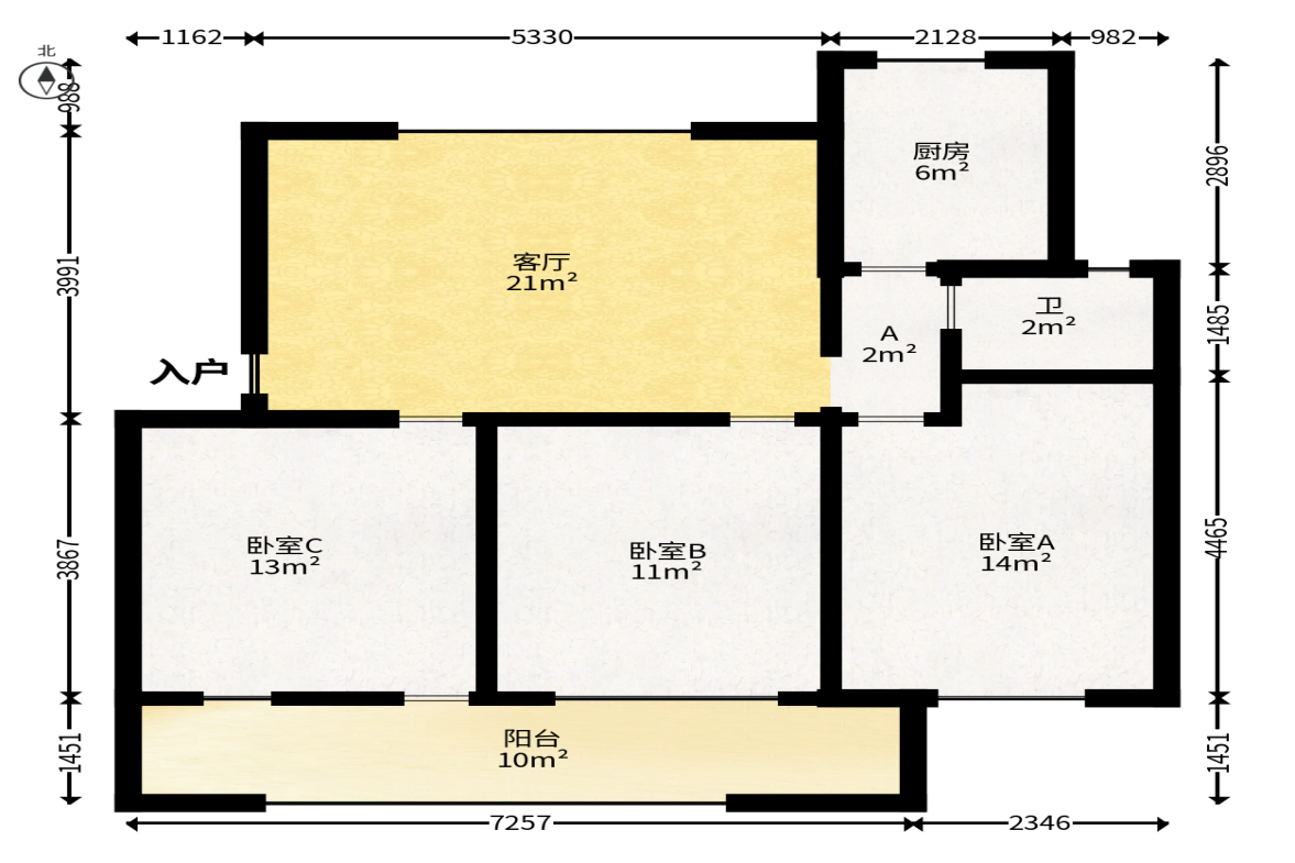油铺街社区-人造板厂宿舍  3室1厅1卫   74.80万户型图