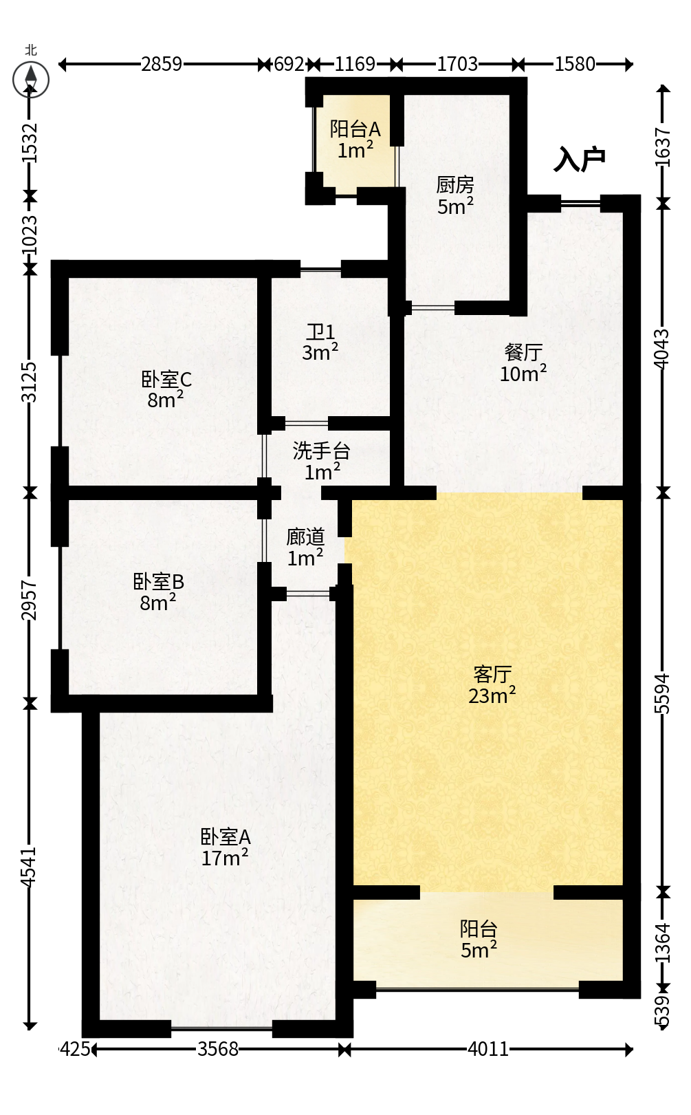江山帝景哈佛  3室2厅1卫   108.00万户型图