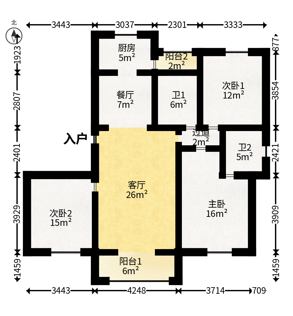 湘江世纪城达江苑  3室2厅2卫   110.00万户型图