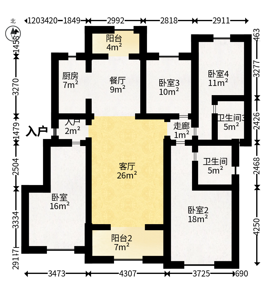 新城恒伟汇隽风华  4室2厅2卫   69.80万户型图