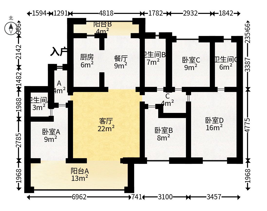 京盛和府  4室2厅2卫   165.00万户型图
