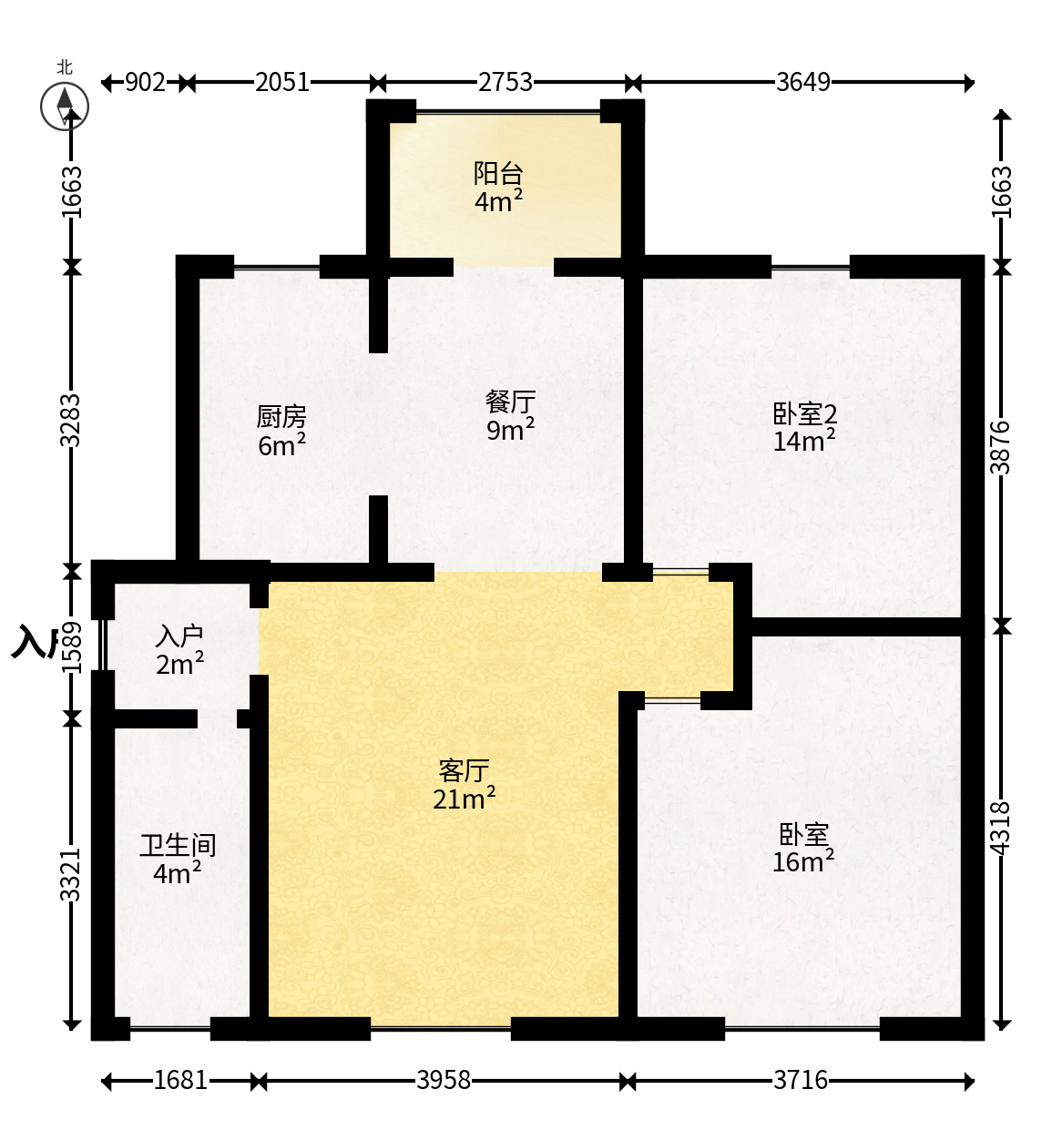 博雅湘水湾  2室2厅1卫   43.80万户型图