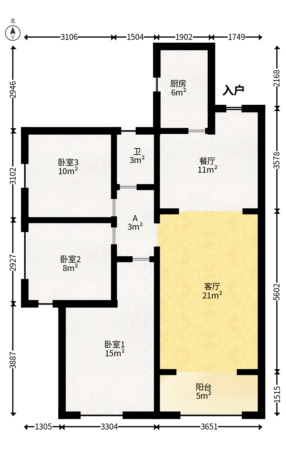 荣盛花语书苑  3室2厅1卫   96.00万户型图