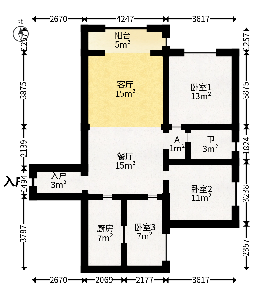 华城广场  3室2厅1卫   82.00万户型图