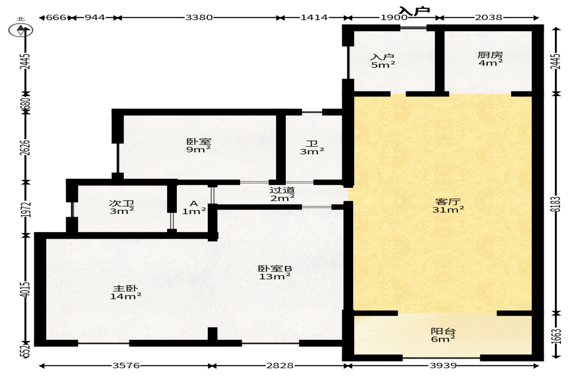 筑梦园  3室2厅2卫   75.00万户型图