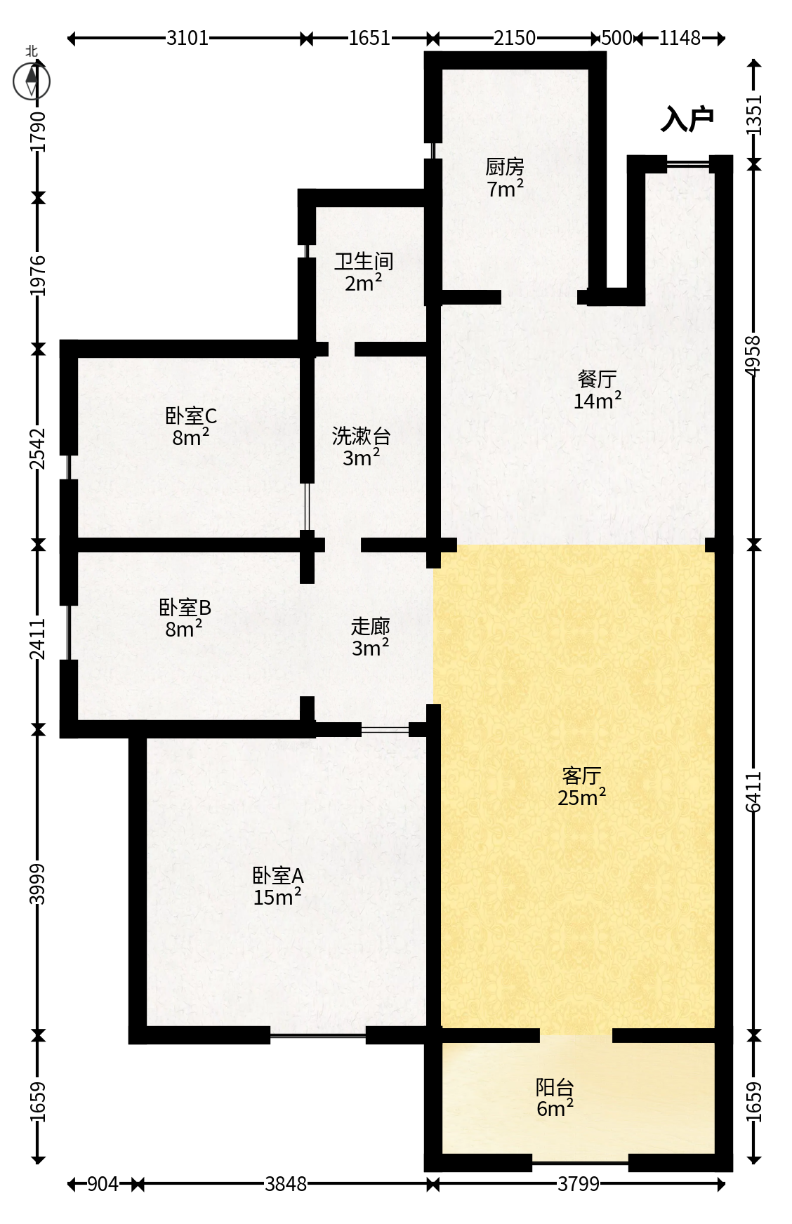 鑫远悦城（鑫远悦时代）  3室2厅1卫   113.00万户型图