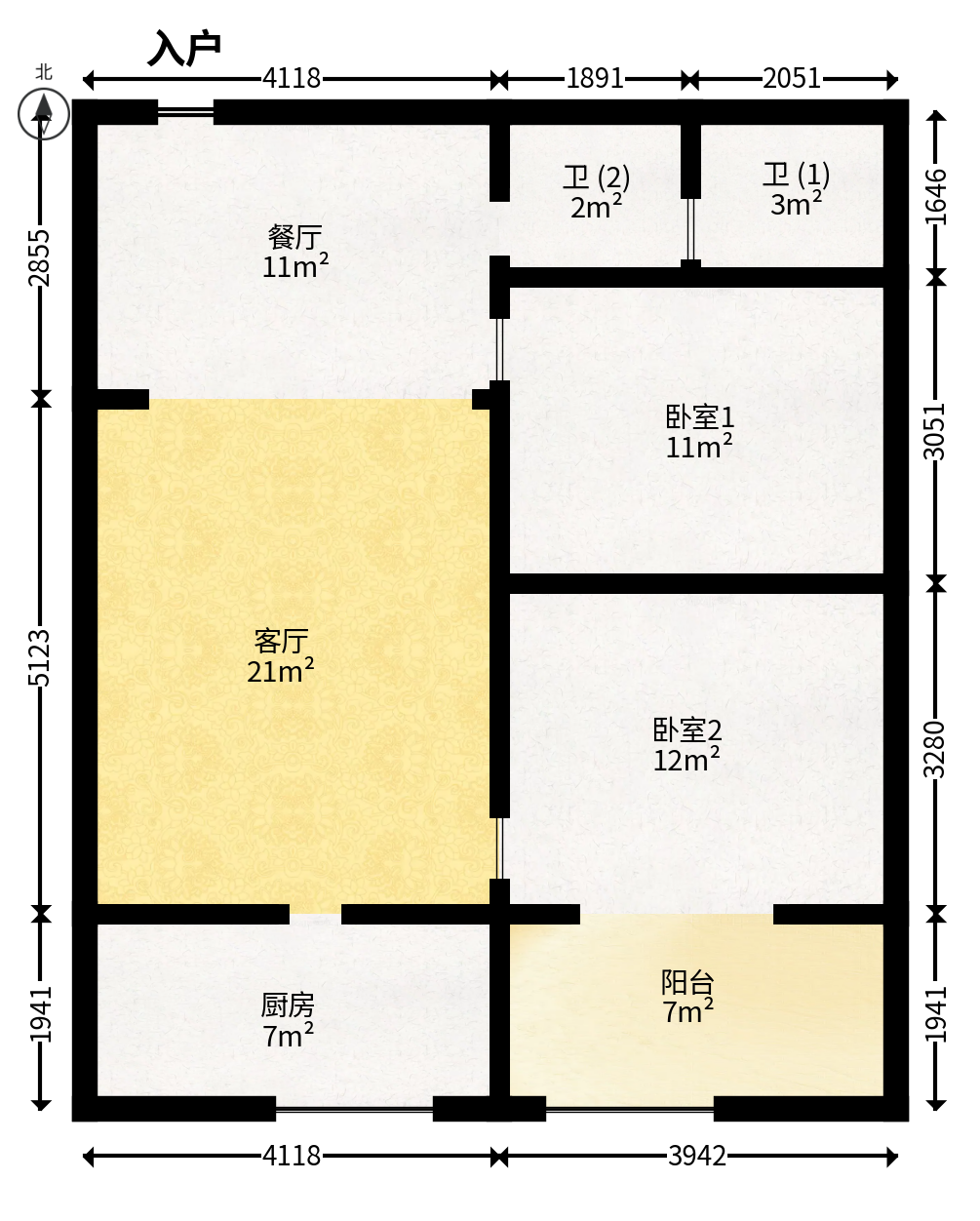 东友星座  2室2厅1卫   158.00万户型图