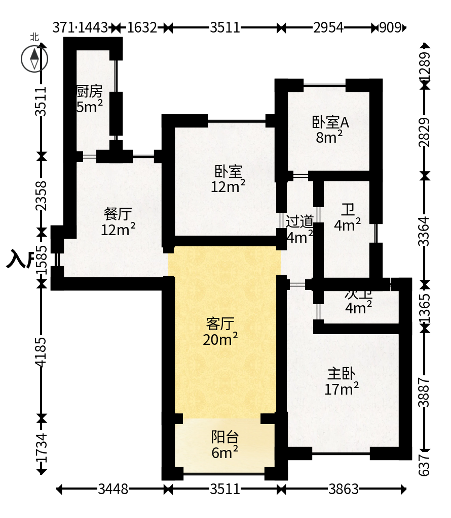 恒大翡翠华庭  3室2厅2卫   94.00万户型图