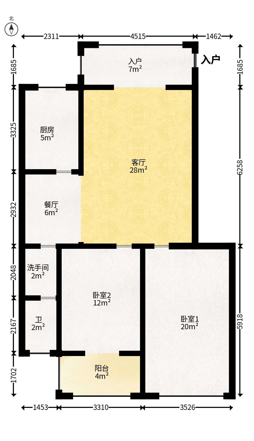 惠泽园  2室2厅2卫   70.00万户型图