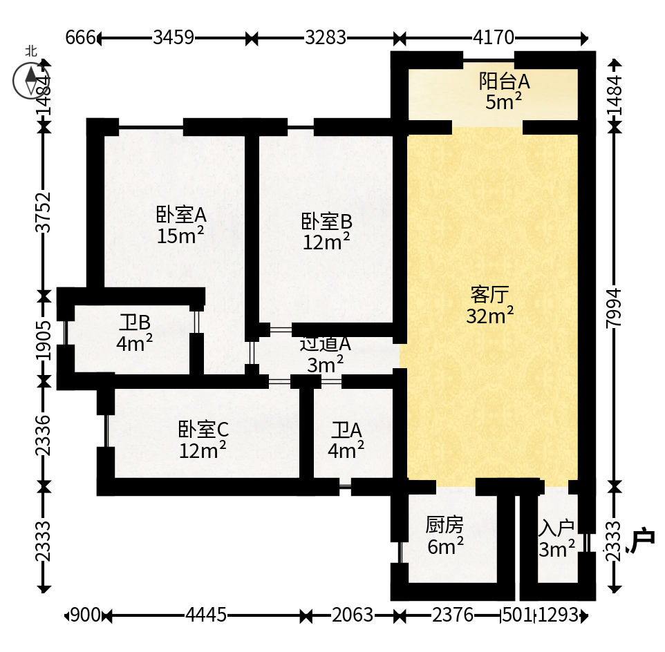 万科魅力之城  3室2厅2卫   150.00万户型图