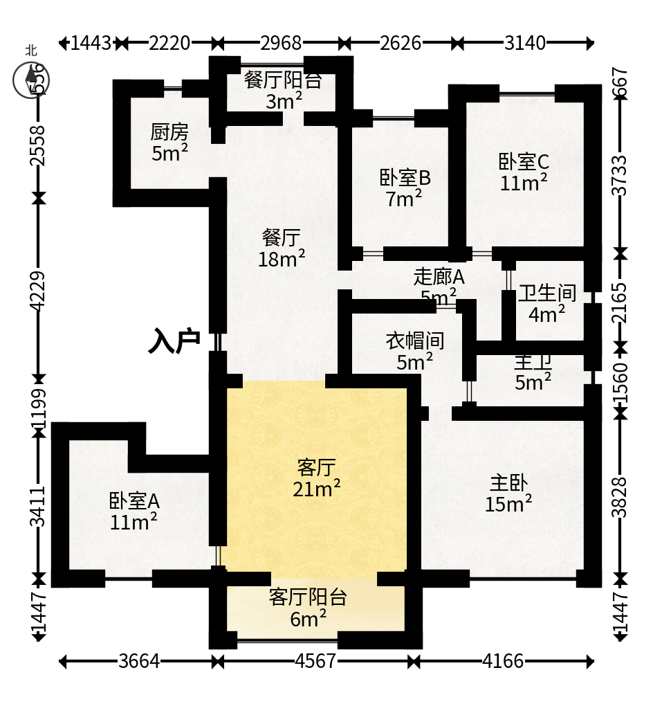 大唐印象三期御玺  4室2厅2卫   133.00万户型图