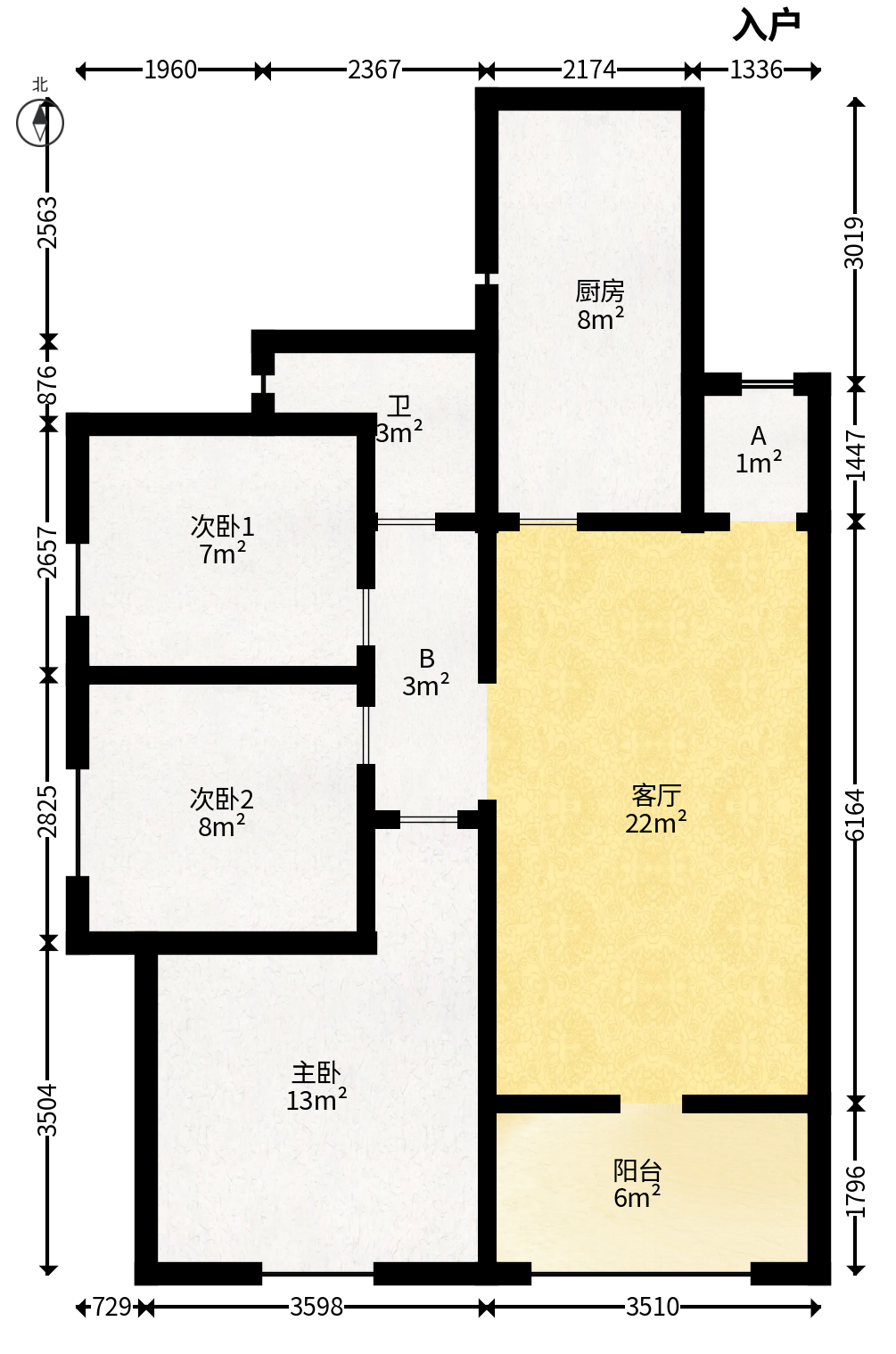 星湖湾一期高层  3室2厅1卫   68.00万户型图