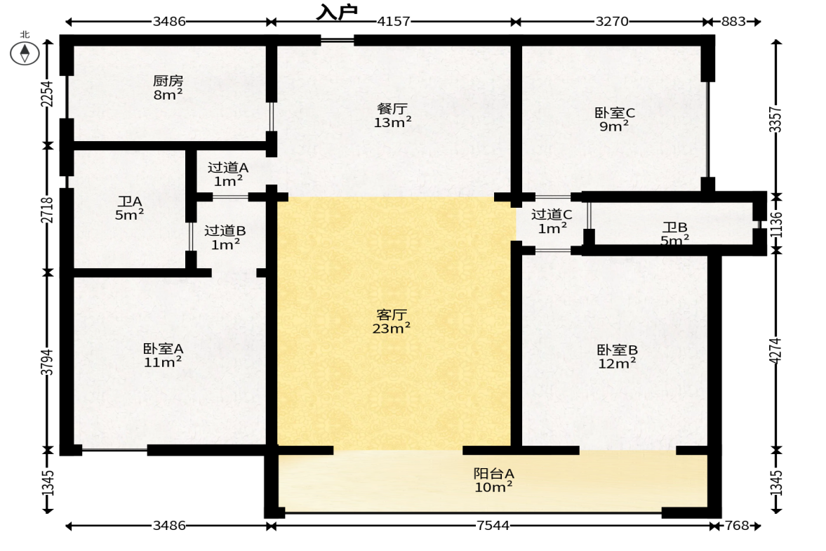中建嘉和城凤凰台（中建瑞兴家园）  3室2厅2卫   110.00万户型图
