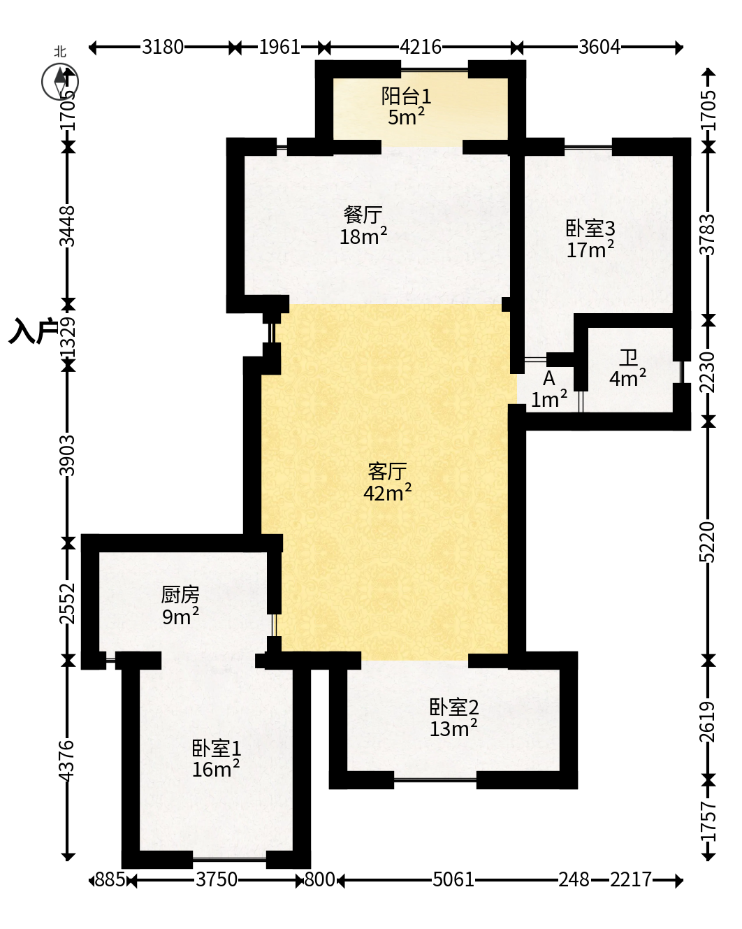 华雅花园  3室2厅2卫   208.00万户型图
