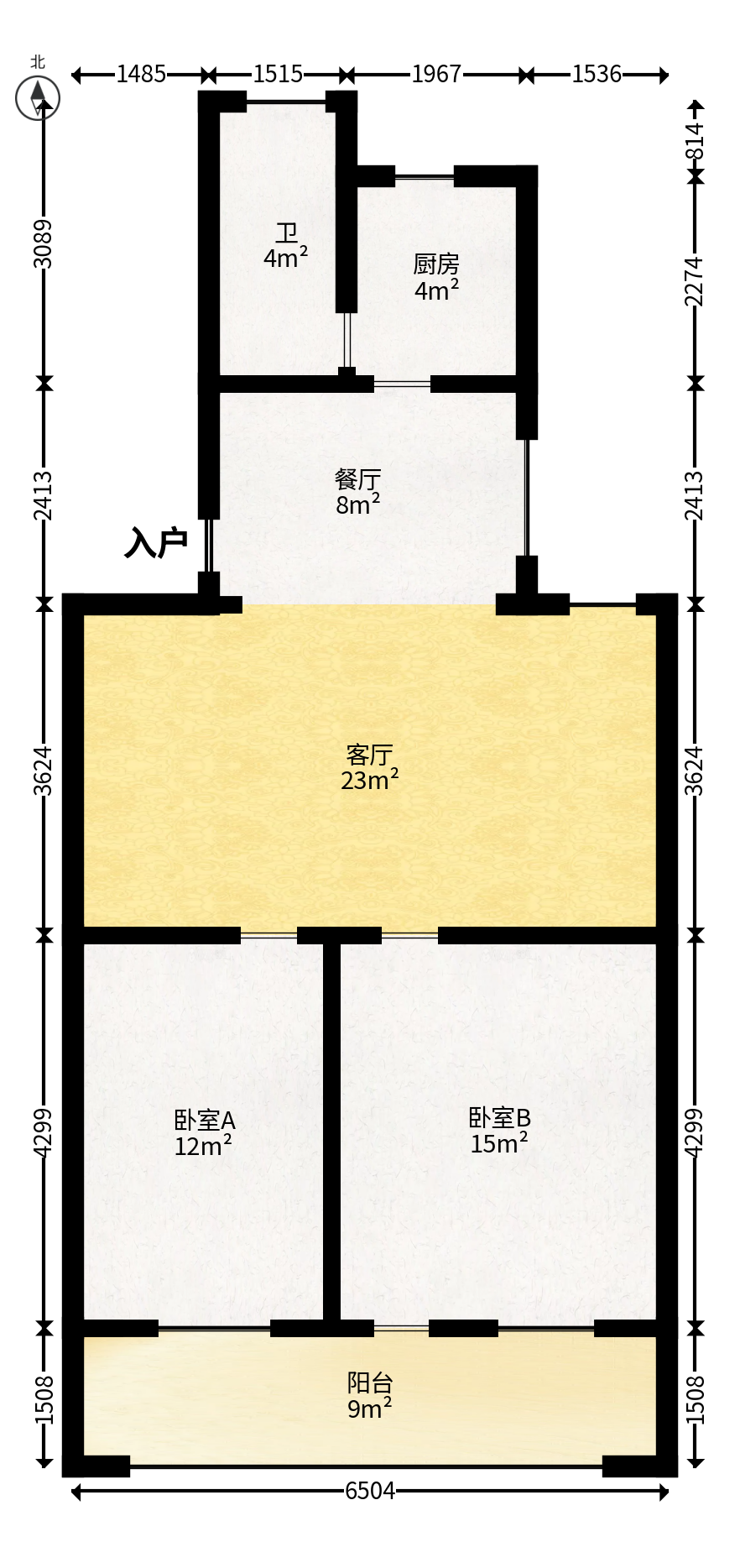留芳里散盘  2室2厅1卫   69.00万户型图