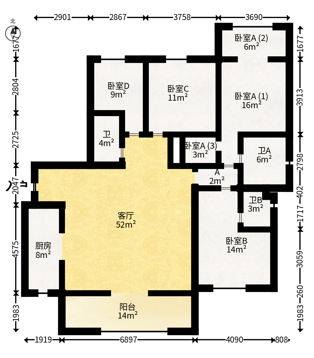 梅溪湖金茂湾  4室2厅2卫   333.00万户型图