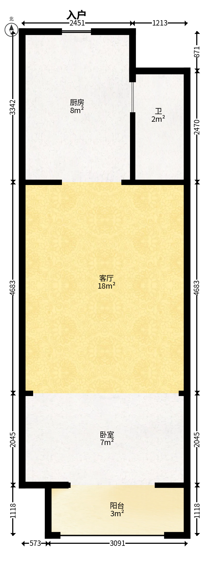 上河国际A座  1室1厅1卫   30.80万户型图