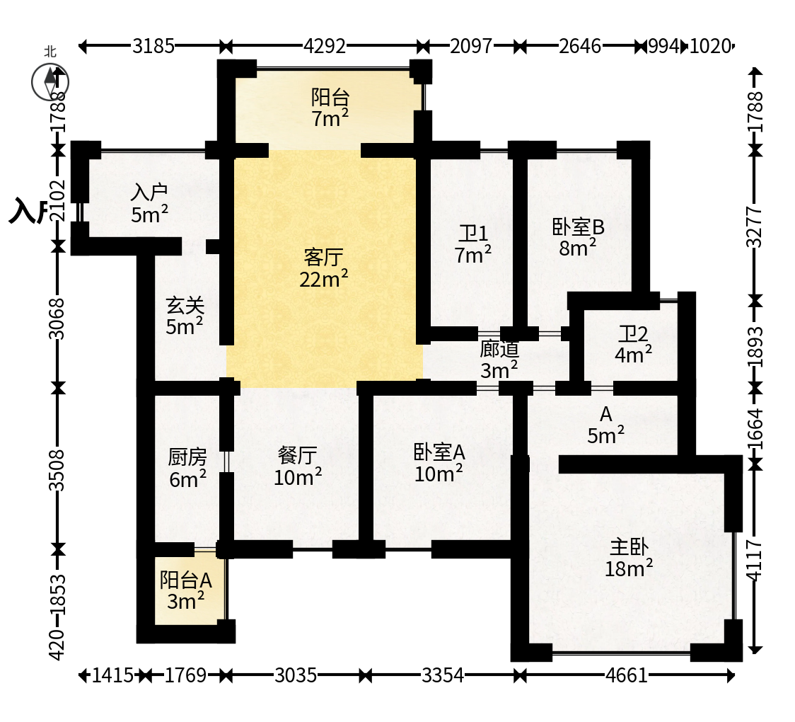 江山帝景哈佛  3室2厅2卫   125.00万户型图