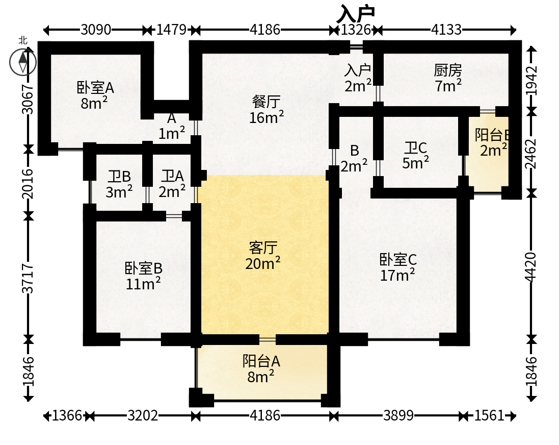 长房半岛蓝湾（观山月）  3室2厅2卫   110.00万户型图