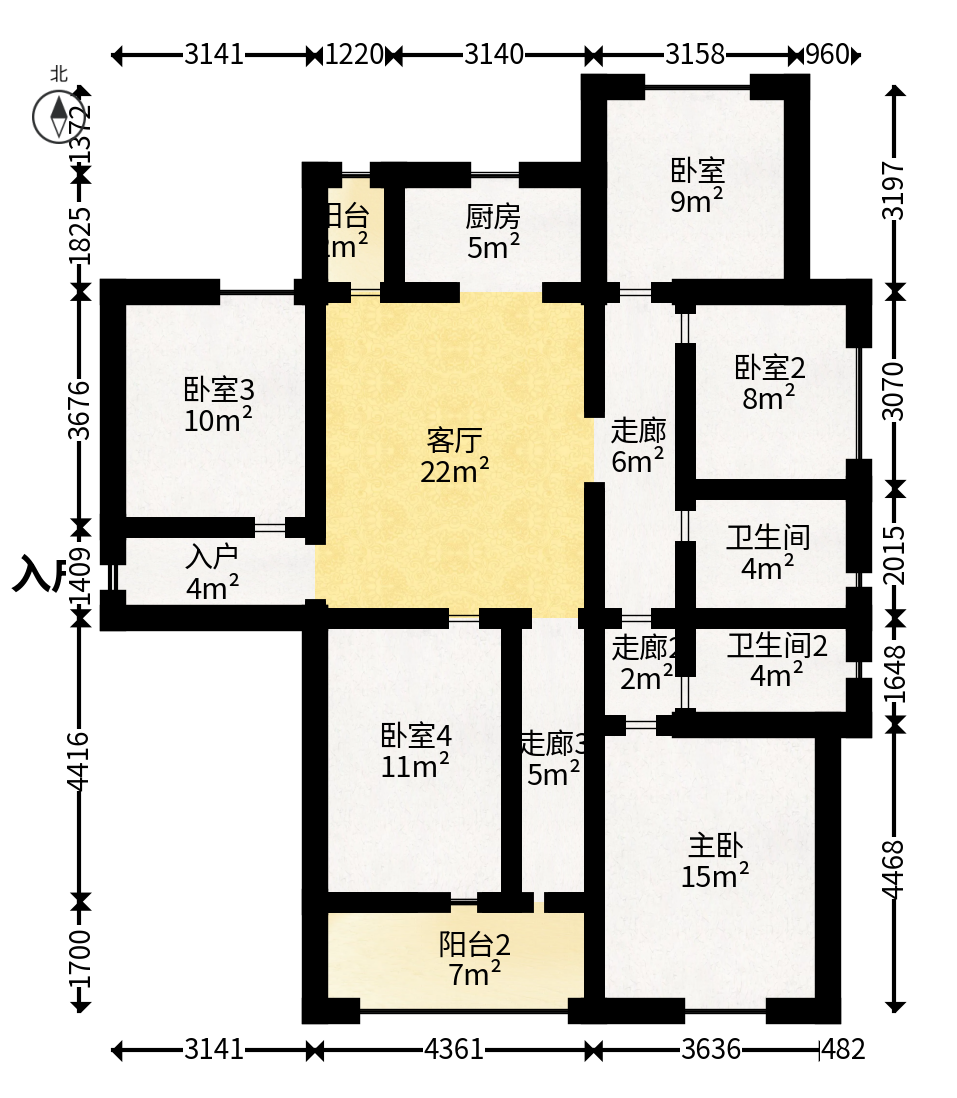 映悦星府  4室2厅2卫   80.00万户型图