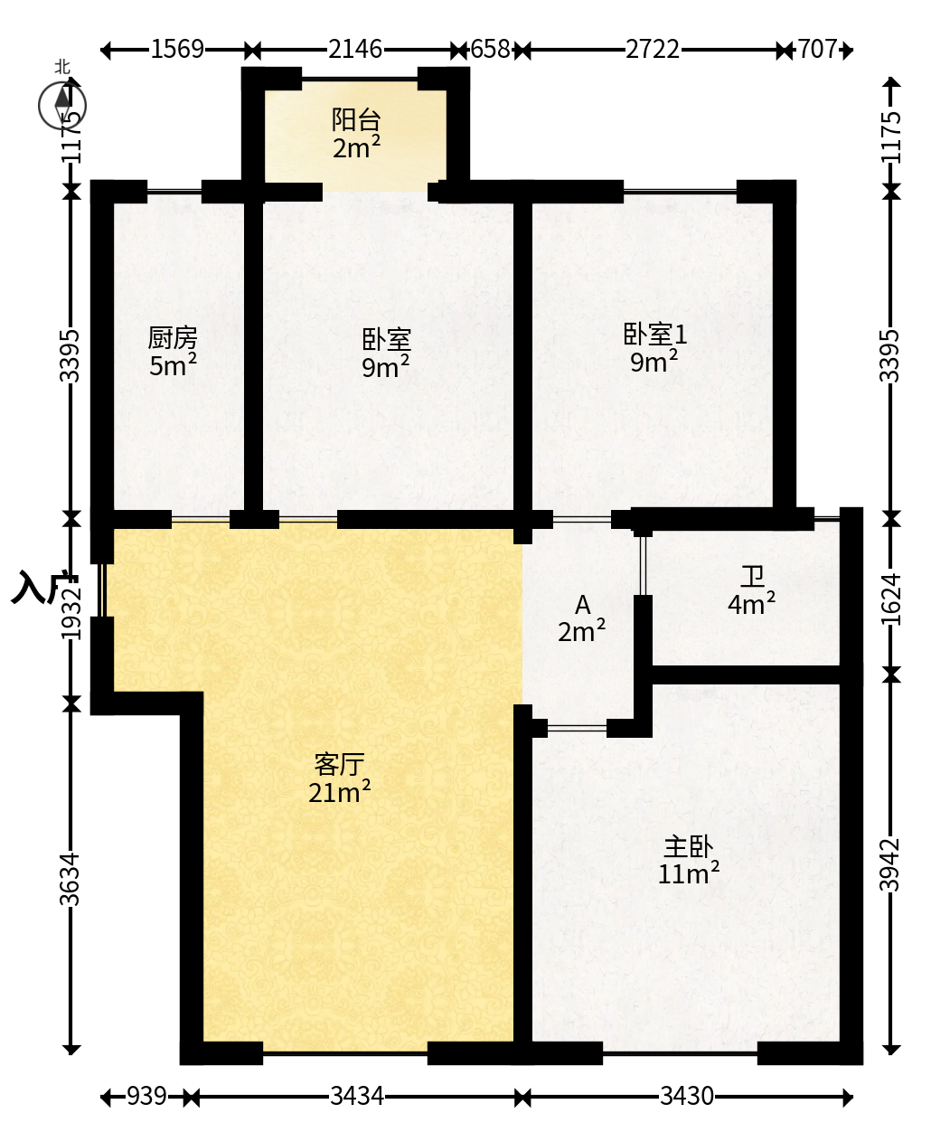 荣盛花语城  3室2厅1卫   80.00万户型图
