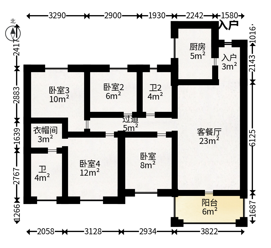 保利恒伟时光印象  4室2厅2卫   105.00万户型图