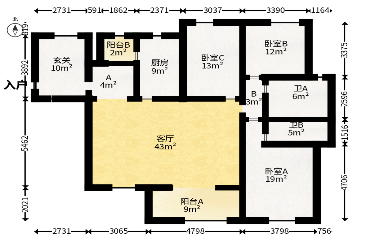 藏珑湖上国际花园  3室2厅2卫   150.00万户型图