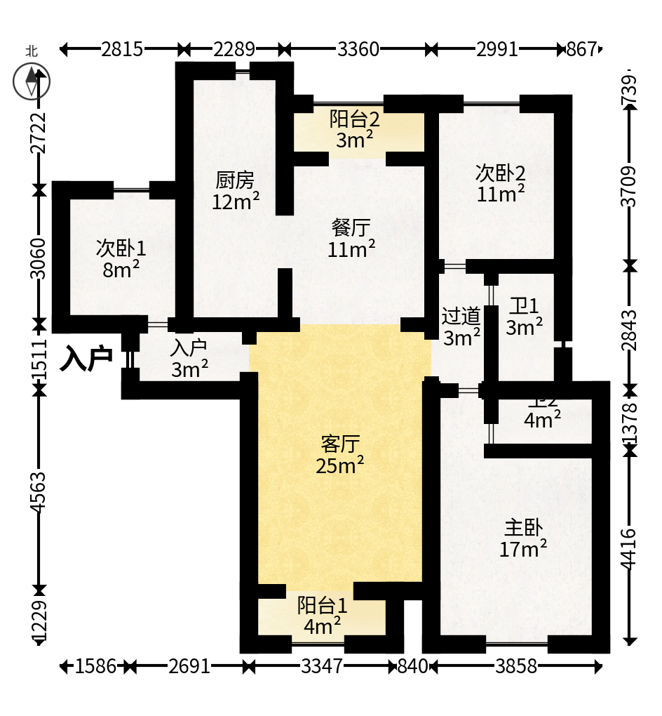 北辰三角洲B2E2区  3室2厅2卫   168.00万户型图