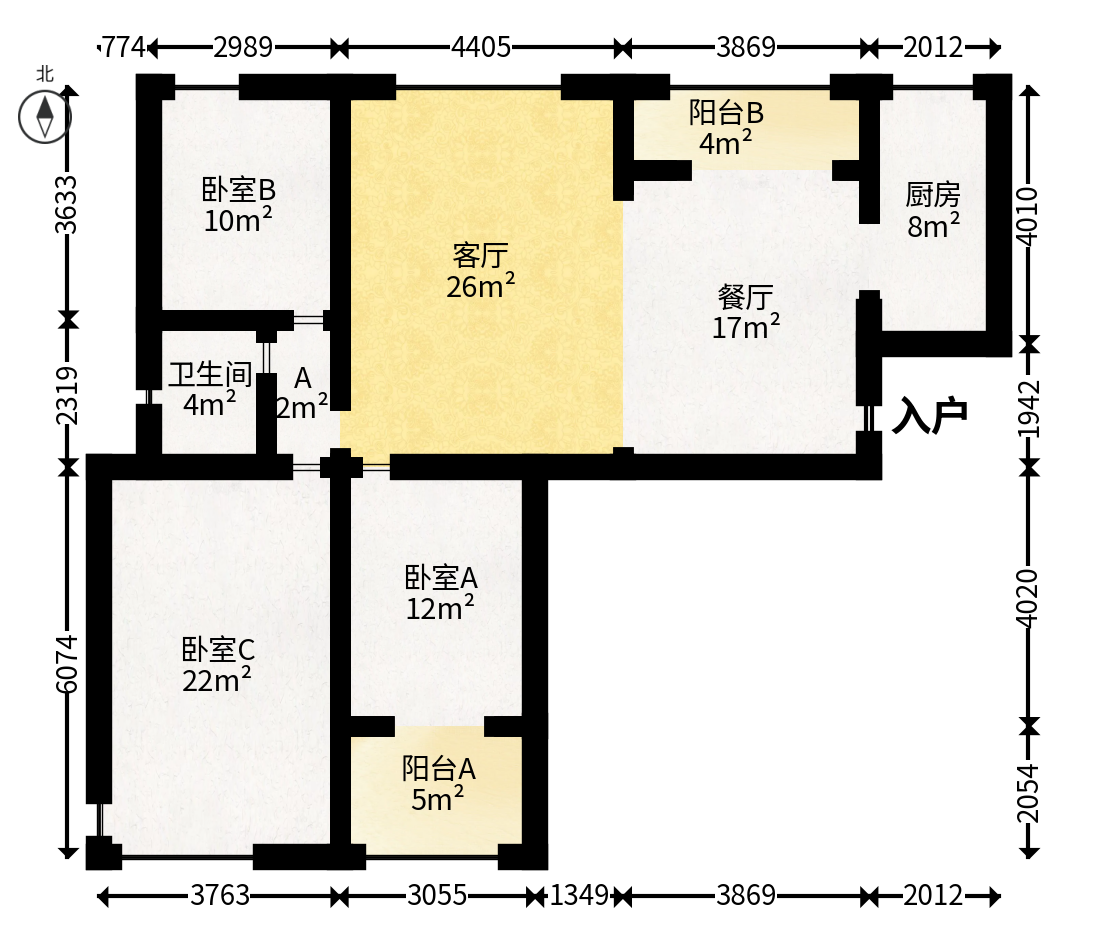 怡海星城  3室2厅2卫   76.00万户型图