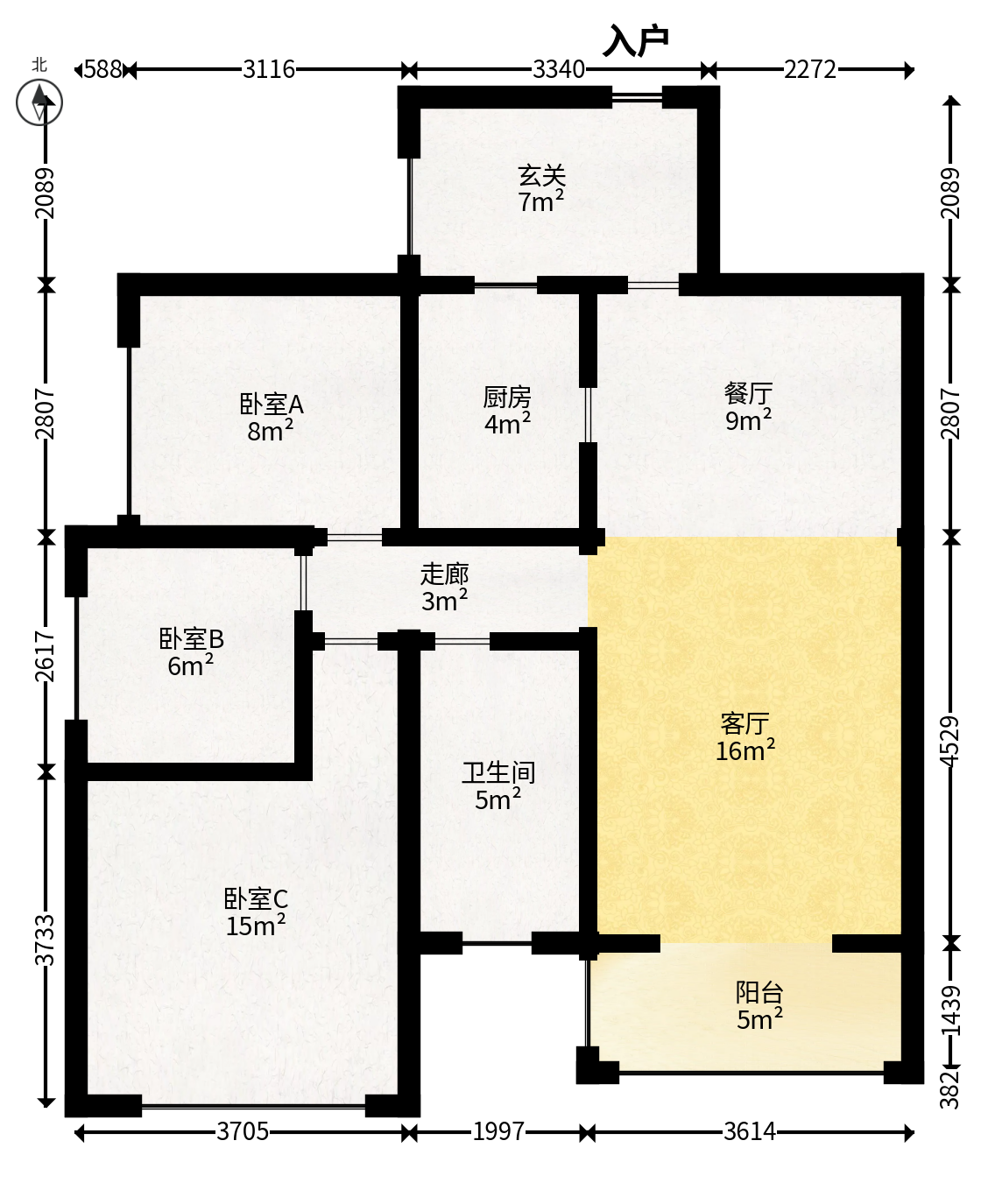中建芙蓉嘉苑  3室2厅1卫   88.00万户型图