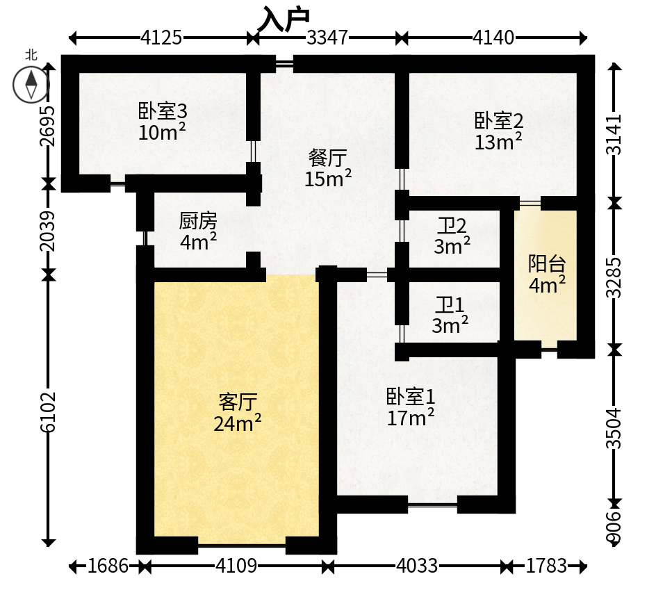 天鸿天府（天鸿中央大院）  3室1厅1卫   109.00万户型图