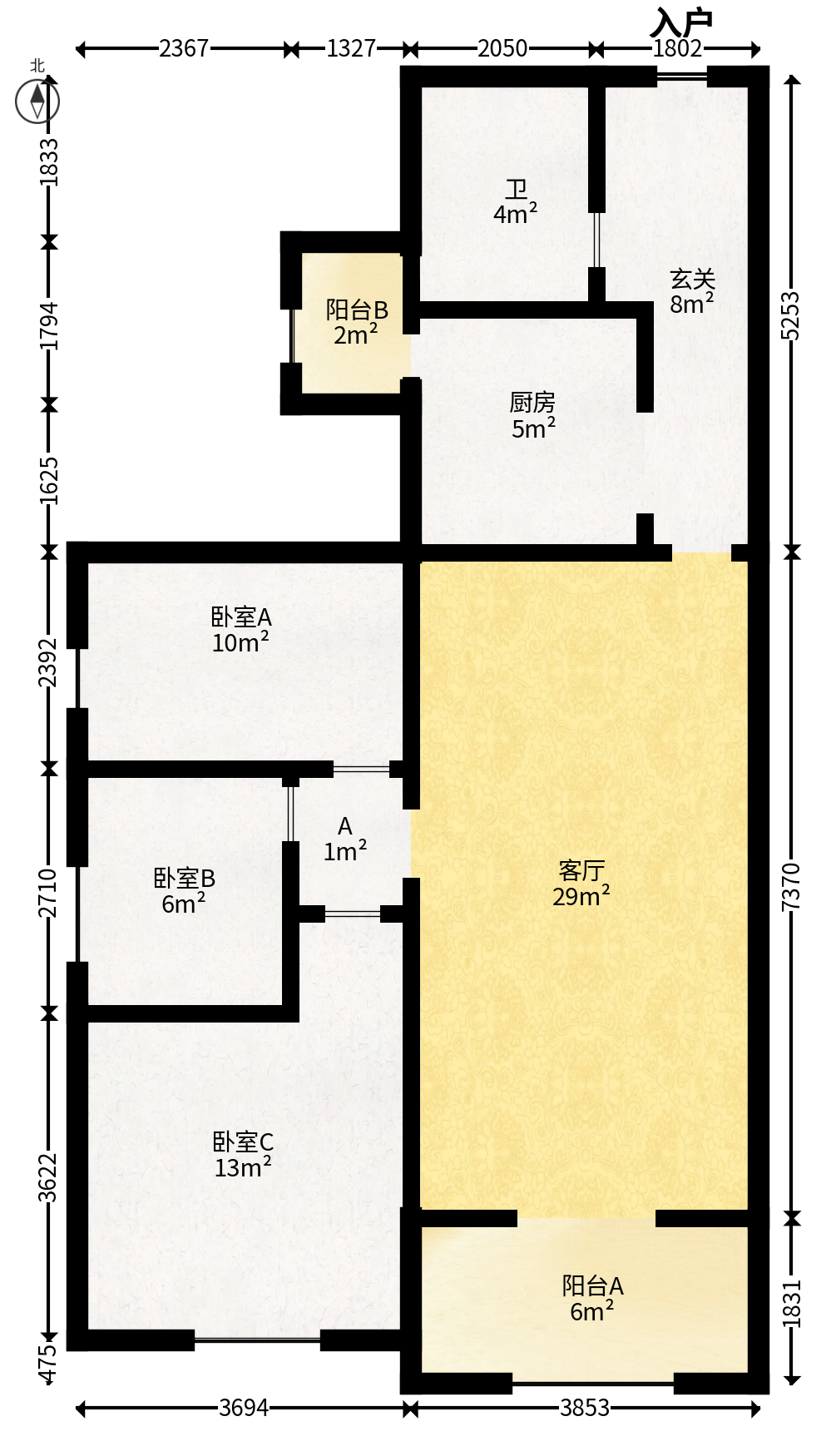 福泽园  3室2厅1卫   90.00万户型图