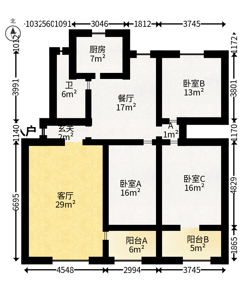 新湘路社区  3室2厅2卫   120.00万户型图