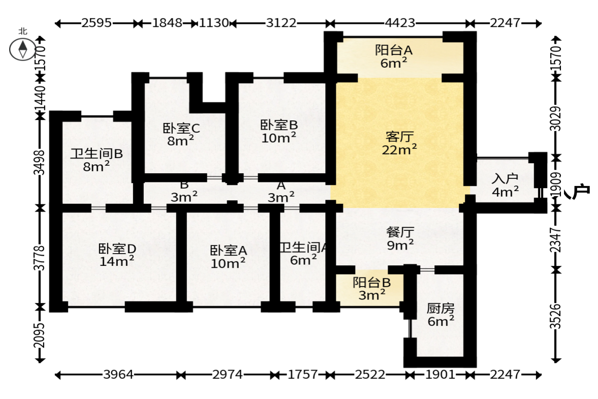 佳兆业君汇上品  4室2厅2卫   85.00万户型图