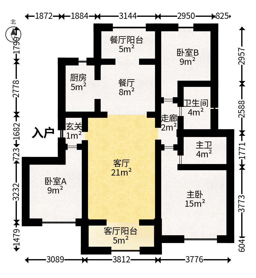 中海新城熙岸（中信新城五期）  3室2厅2卫   105.50万户型图