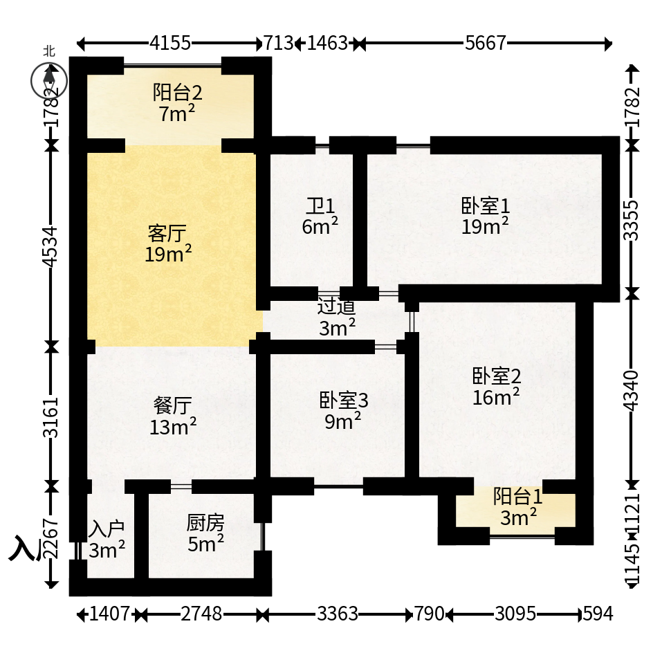 长房白沙湾  3室2厅2卫   137.00万户型图