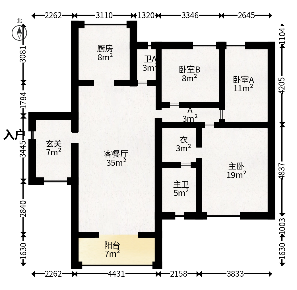 金麓国际  3室2厅2卫   159.00万户型图