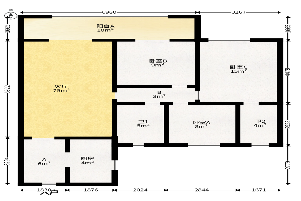 卓越伊景苑  3室2厅1卫   105.00万户型图