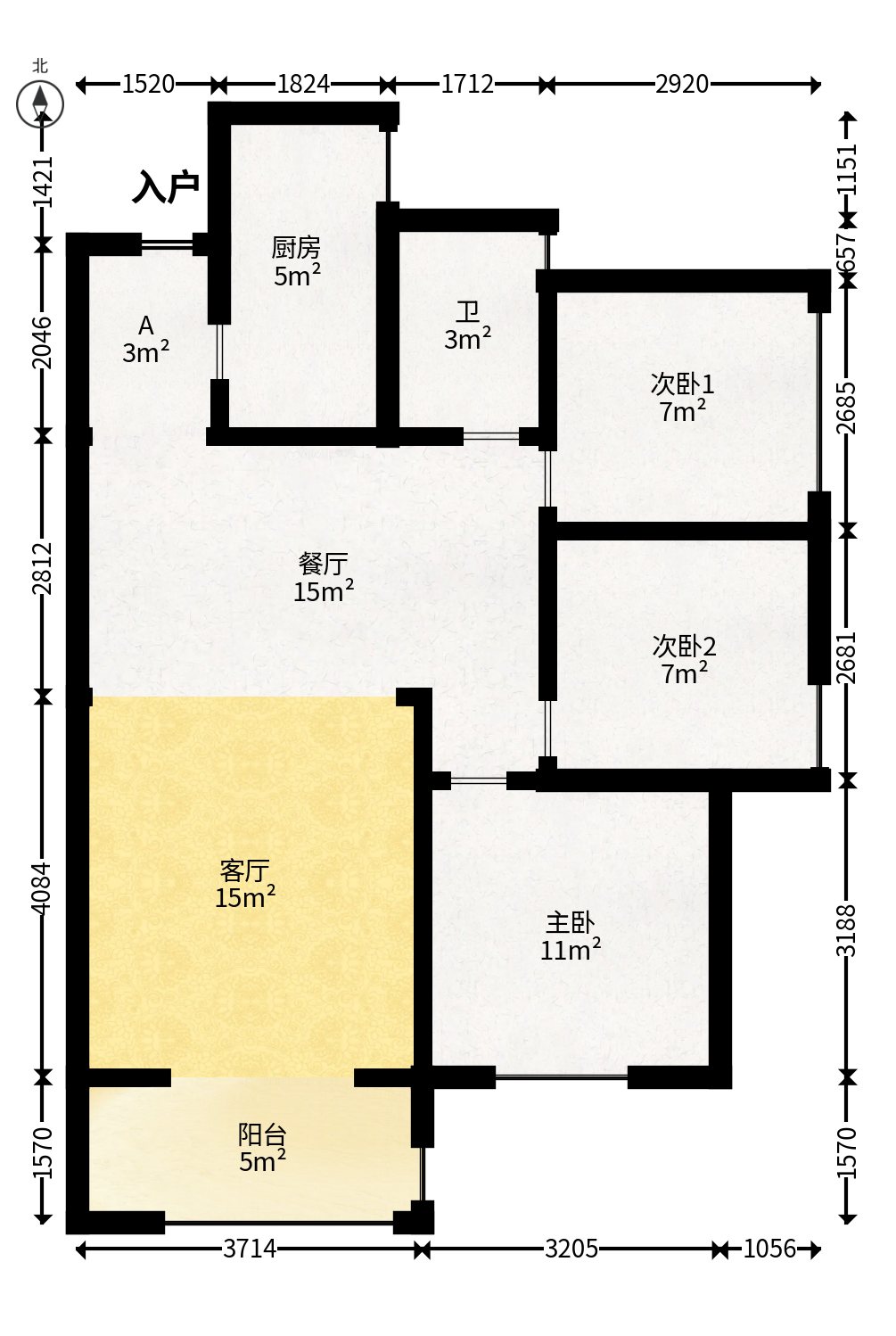 中建悦和城  3室2厅1卫   80.00万户型图