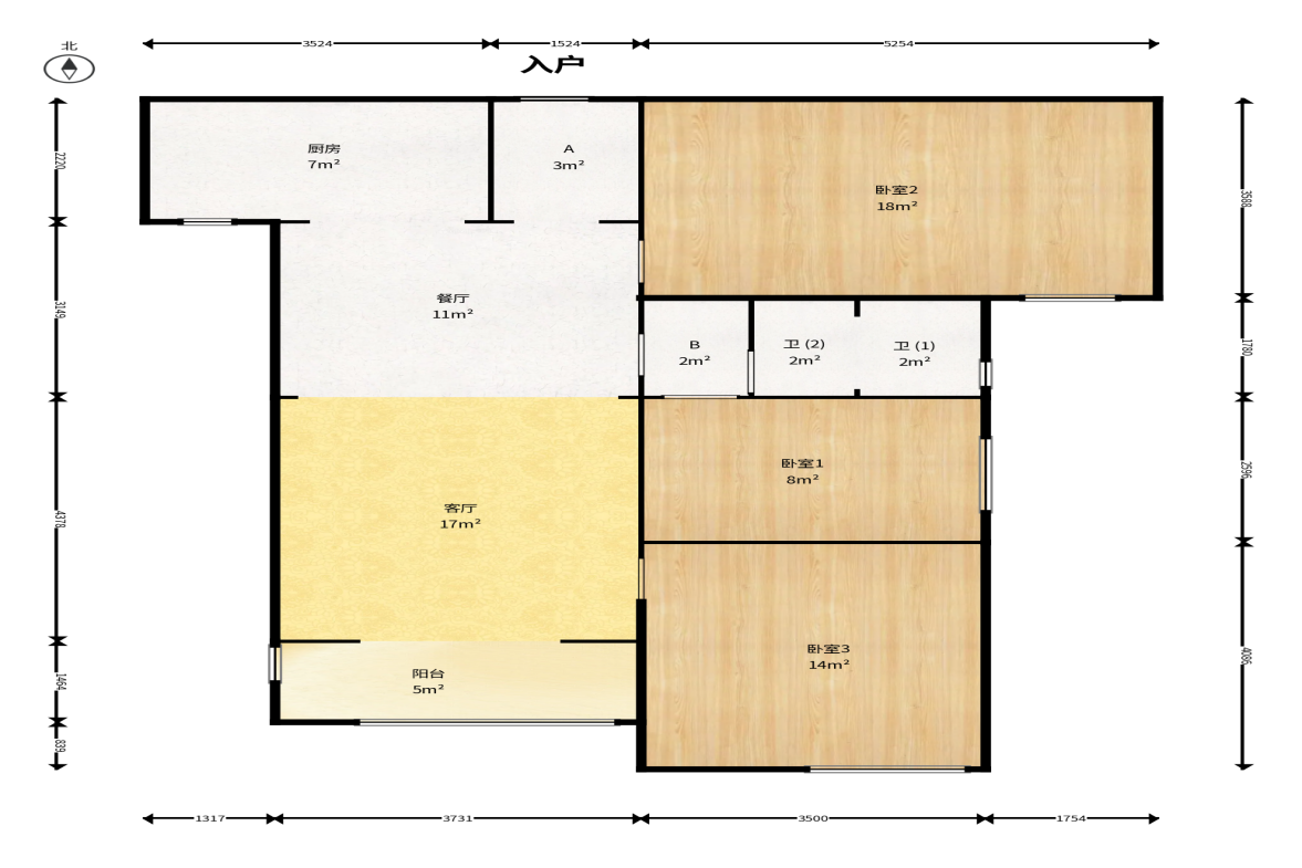 建发中央悦府  3室2厅2卫    126.0万户型图