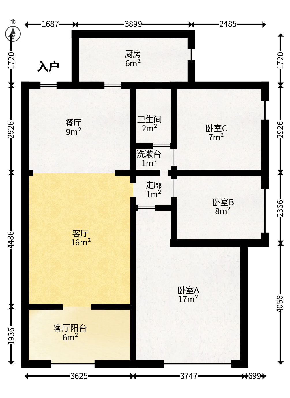 中建芙蓉嘉苑  3室2厅1卫   88.00万户型图