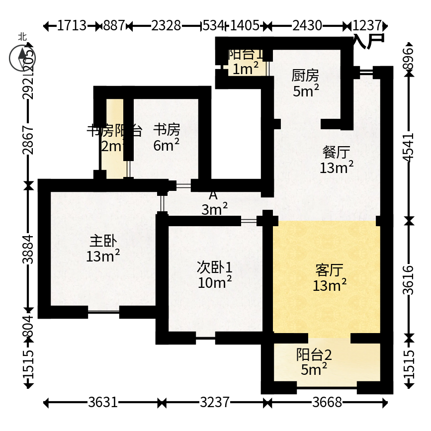 楚天郡府雅苑  3室2厅2卫   110.00万户型图