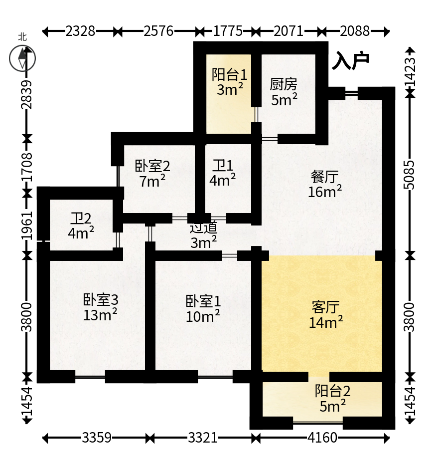 勤诚达境界城  3室2厅2卫   96.00万户型图