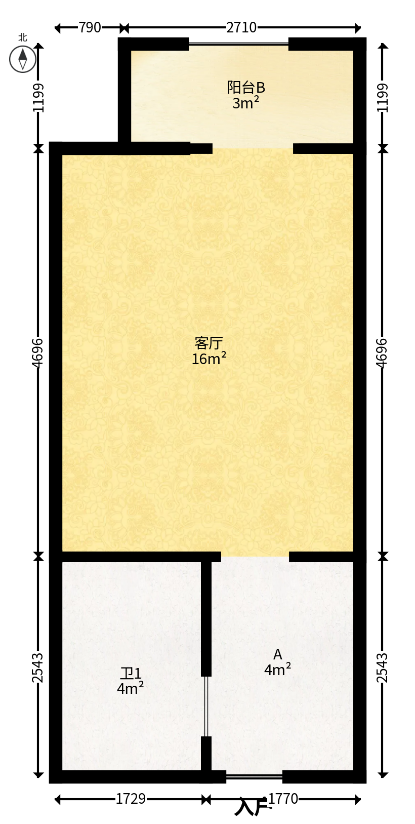 万科金域华府一期  1室1厅1卫   25.00万户型图