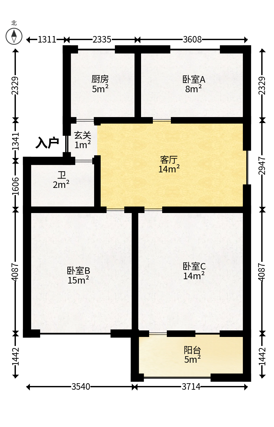 惜字公庄  3室1厅1卫   58.00万户型图