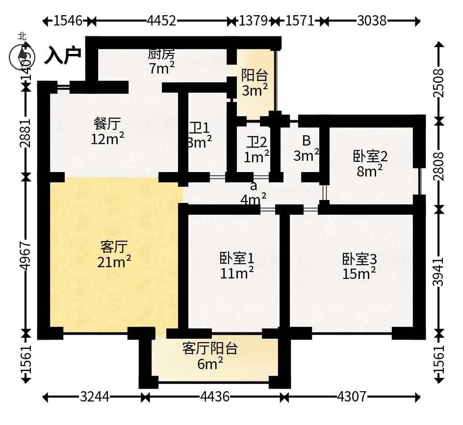 和庄  3室1厅2卫   105.00万户型图